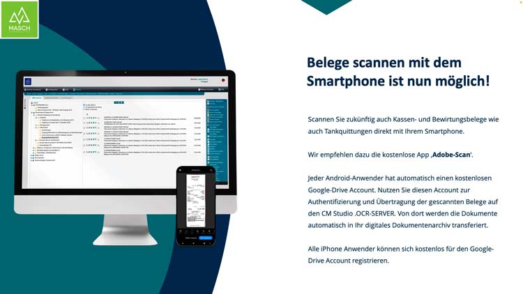 Scannen von Belegen mit dem Smartphone ist möglich: CM Studio .DMS-CLOUD